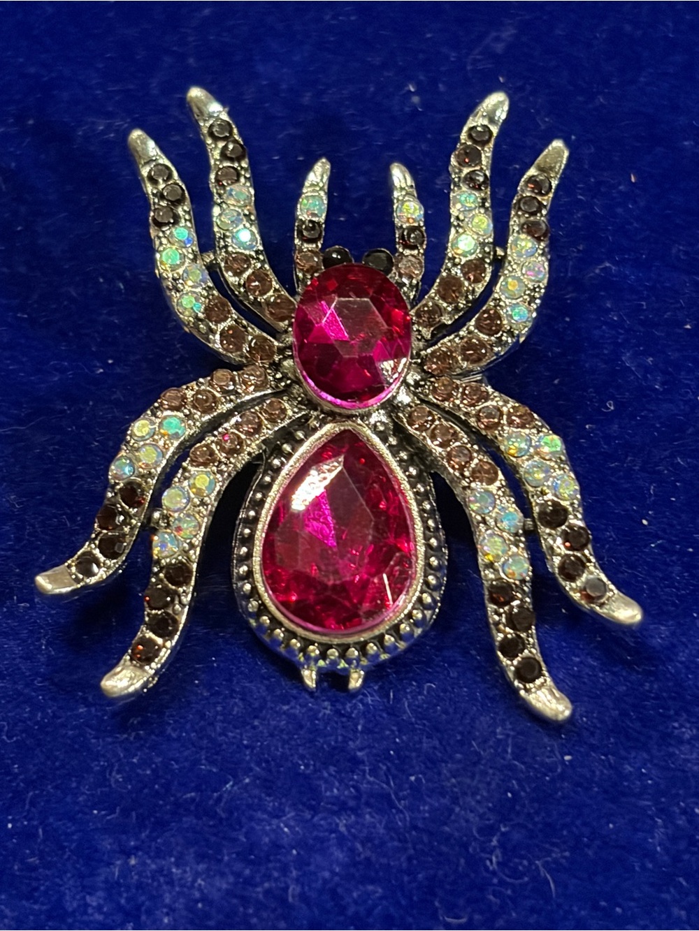 Crystal Spider Brooch - Fuchsia Pink Gem Accent
